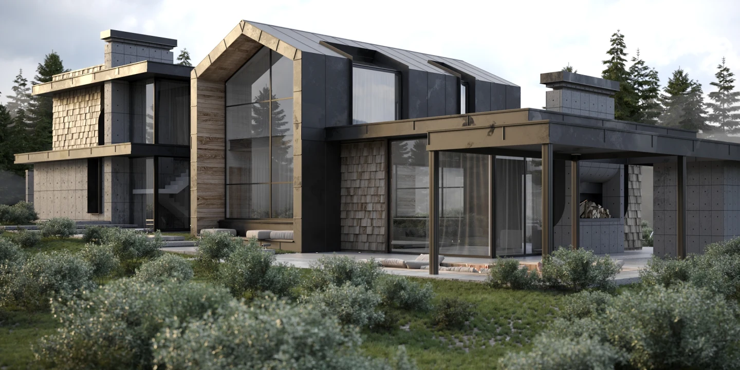 Shingle House у Підрясному з високим склінням, фактурними стінами й терасою